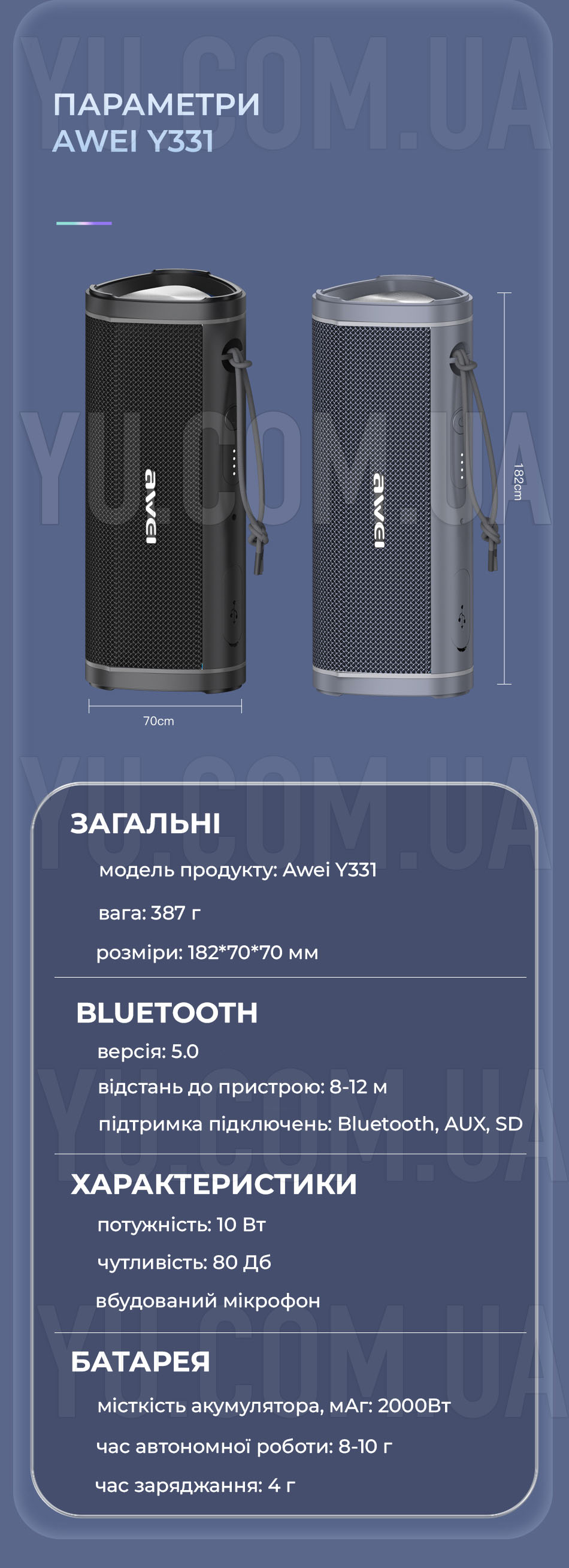 Портативна акустика AWEI Y331 Bluetooth Speaker Портативна акустика AWEI Y331 Bluetooth Speaker